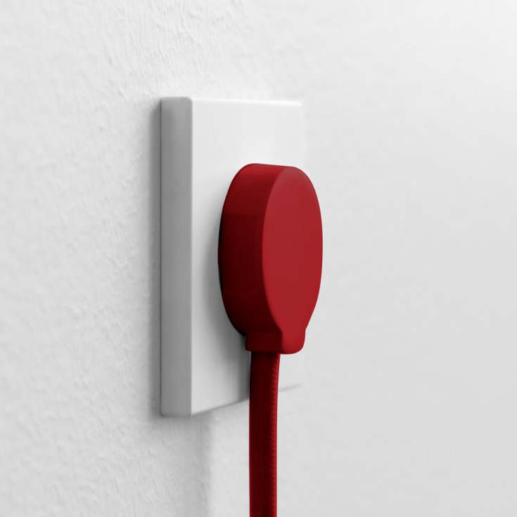 Normkontakt Schuko M/J, vinkel, rund, flat, rød