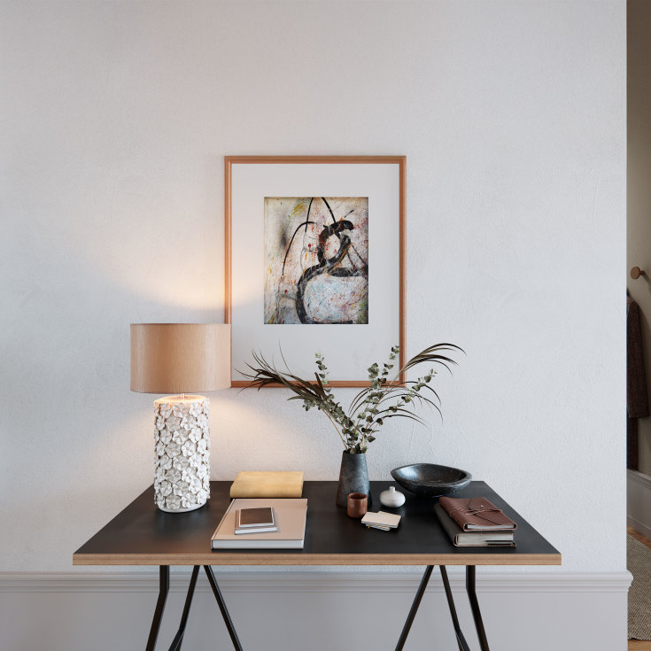 Fiore keramik bordlampe H 54 cm med en ø 30 cm silkeskærm