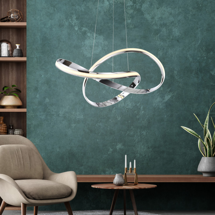 Melinda rund snoet pendel, 30W Ø570mm blank krom