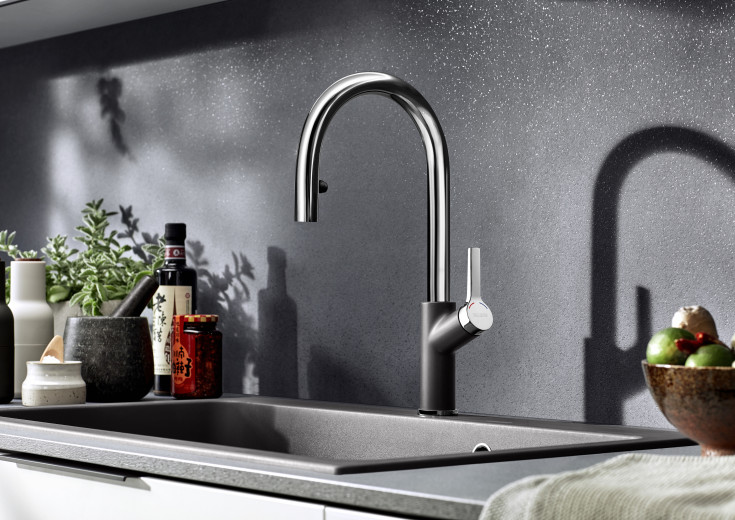 Blanco Carena-S Vario köksblandare, utdragbar pip, grå/krom