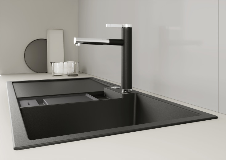 Blanco Linee-S kjøkkenarmatur, uttrekkbar tut, sort/krom