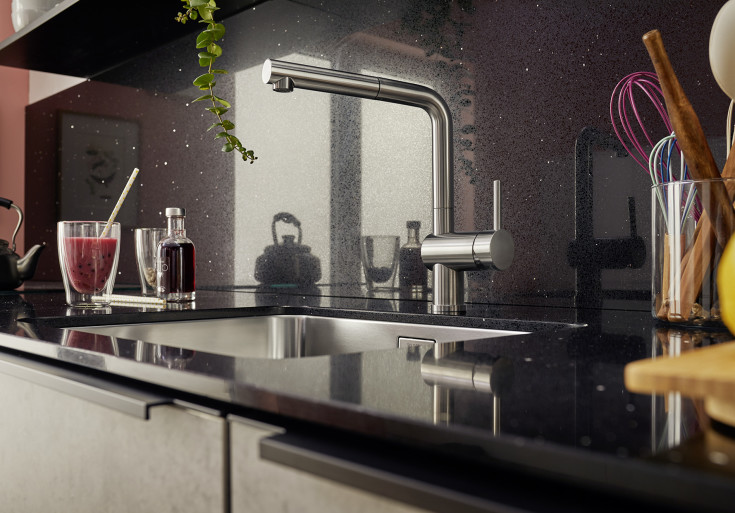 Blanco Linus-S kjøkkenarmatur, uttrekkbar tut, sort krom