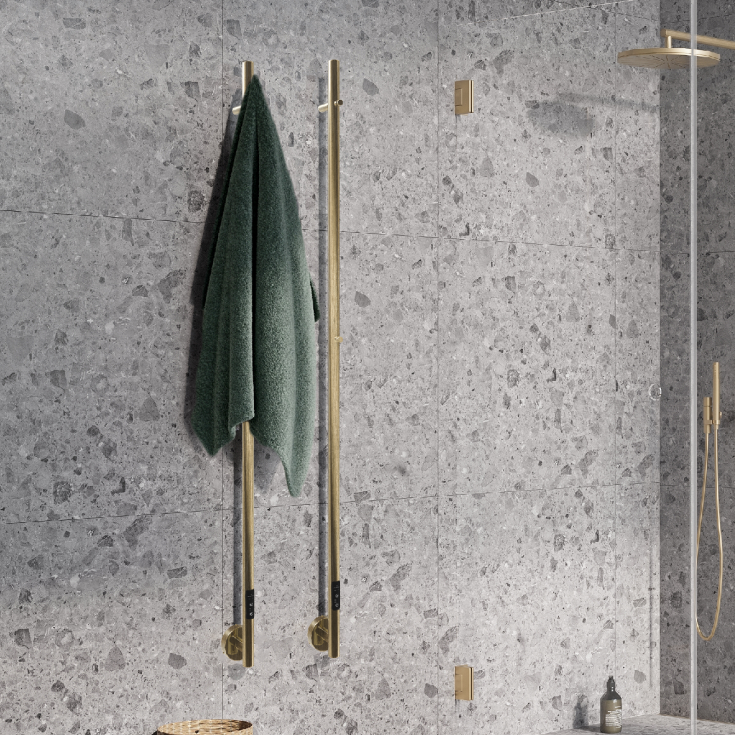 Strømberg Torre håndkletørker, el, 150x3,5 cm, børstet messing