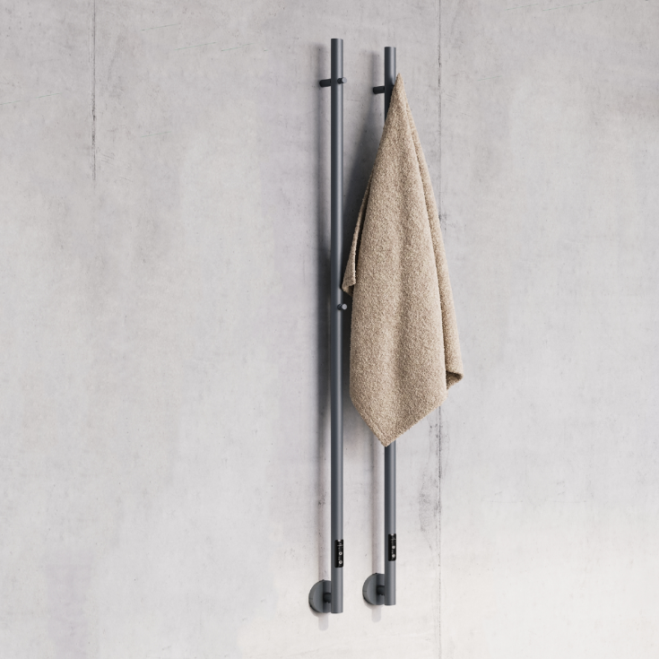 Strømberg Torre håndklædetørrer, el, 150x3,5 cm, børstet sort krom