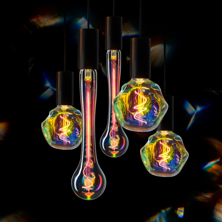 6 stk Unison Rainbow Drop E27 globepære, 1800K, 4W
