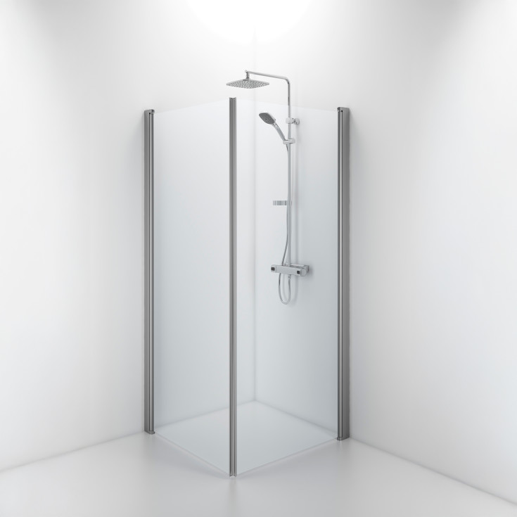 Contura Shower Space dusjvegg, 89x89 cm, klart glass, aluminiumsprofil