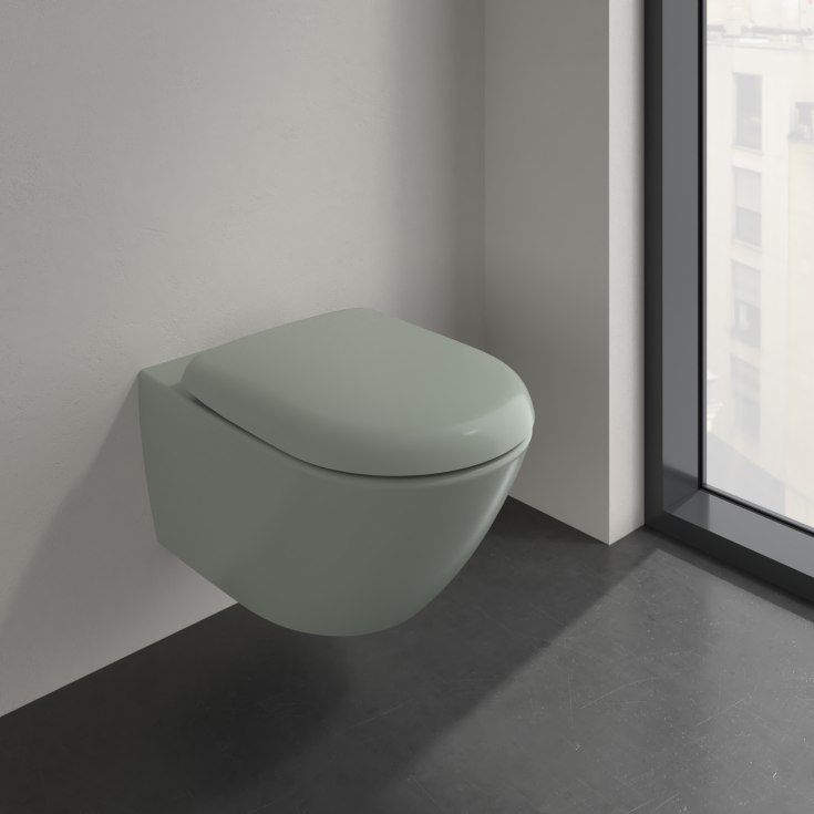 Villeroy & Boch Antao væghængt toilet, uden skyllekant, rengøringsvenlig, mat grøn