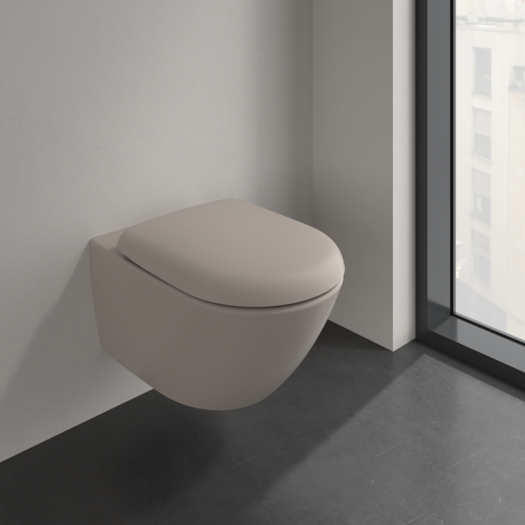 Villeroy & Boch Antao væghængt toilet, uden skyllekant, rengøringsvenlig, mat beige