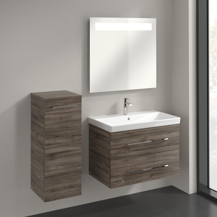 Villeroy & Boch Avento A895 veggskap, 34,8x88,8 cm, venstre, grå eik