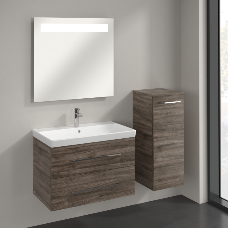 Villeroy & Boch Avento A895 veggskap, 34,8x88,8 cm, høyre, grå eik