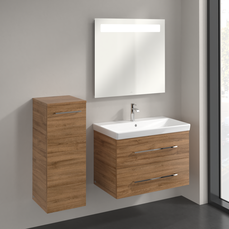 Villeroy & Boch Avento A895 vægskab, 34,8x88,8 cm, venstre, mørk eg