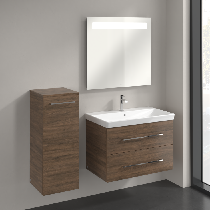 Villeroy & Boch Avento A895 vægskab, 34,8x88,8 cm, venstre, brun eg