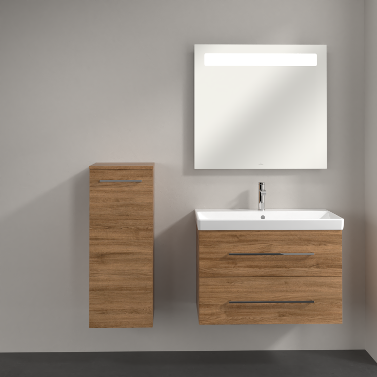 Villeroy & Boch Avento A895 vægskab, 34,8x88,8 cm, venstre, mørk eg