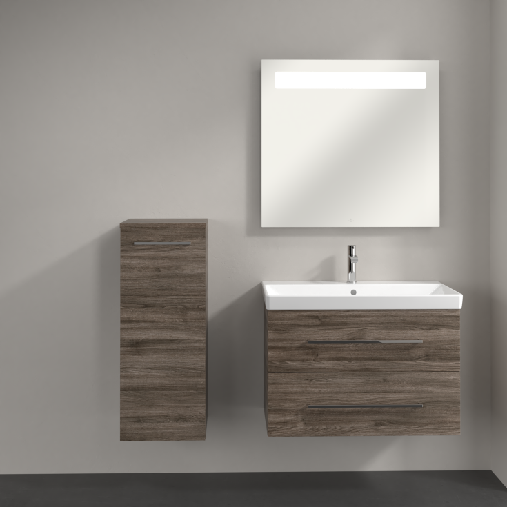 Villeroy & Boch Avento A895 väggskåp, 34,8x88,8 cm, vänster, grå ek