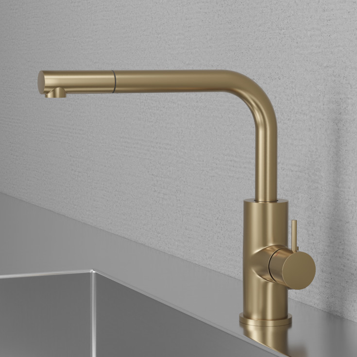 Scandtap Accent 90 D køkkenarmatur, udtrækstud, børstet messing