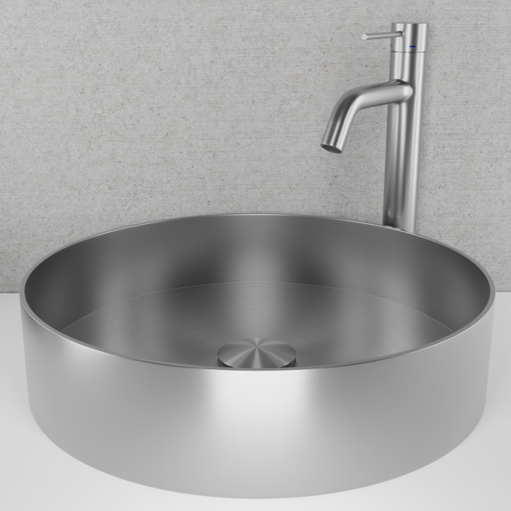 Scandtap Rare R håndvask, Ø37,5 cm, børstet rustfrit stål