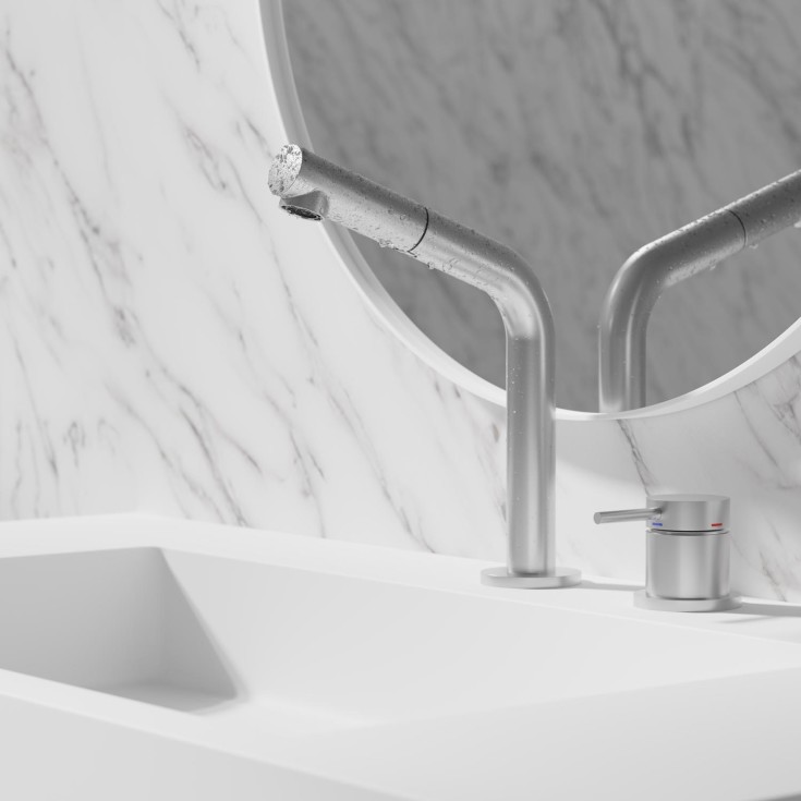 Scandtap Harmonised B2P tvättställsblandare, utdragbar pip, borstat stål