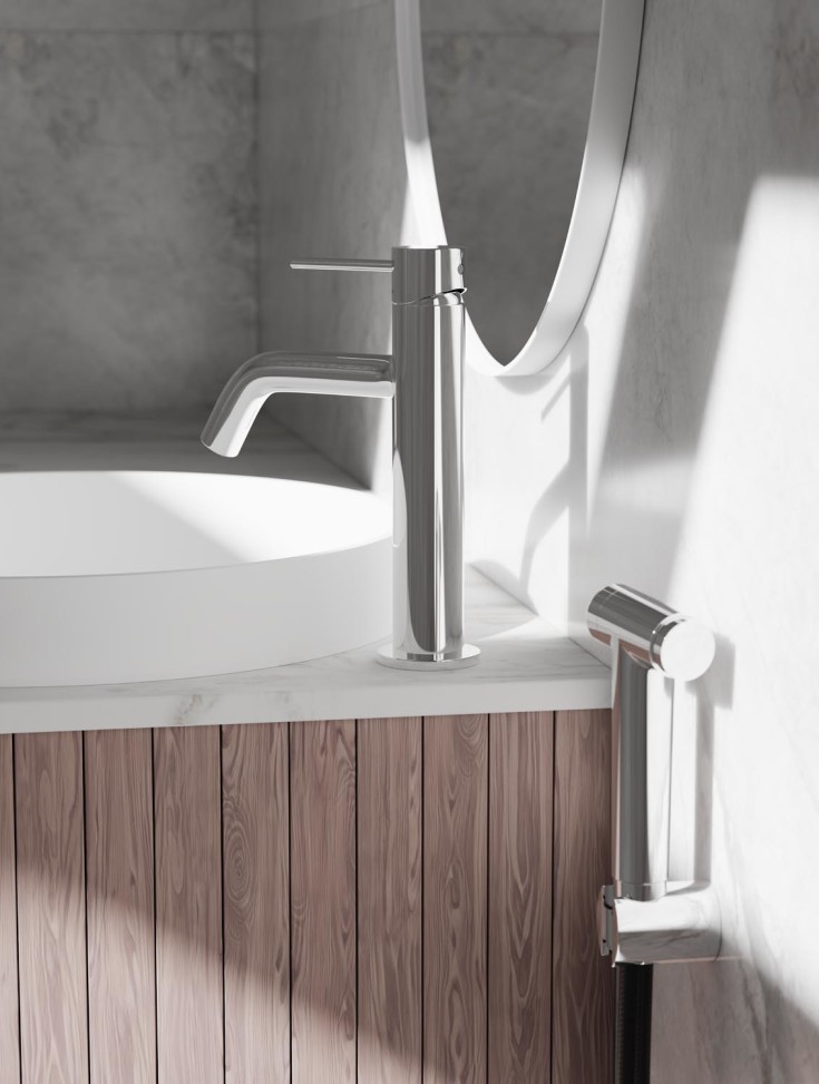 Scandtap Voyage B servantbatteri med sidedusj, uten bunnventil, krom