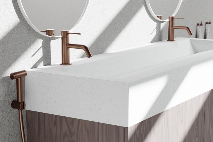 Scandtap Voyage B servantbatteri med sidedusj, uten bunnventil, amber