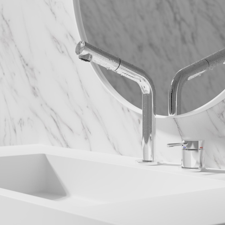 Scandtap Harmonized B2P håndvaskarmatur, udtrækstud, poleret stål