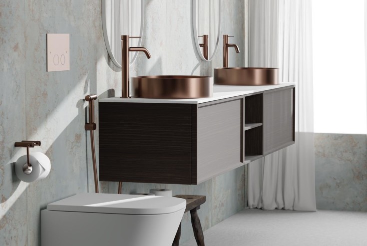 Scandtap Voyage B servantbatteri med sidedusj, uten bunnventil, amber