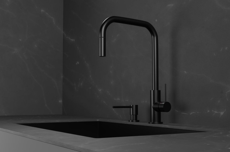 Scandtap Accent Square köksblandare, utdragbar pip, borstad svart