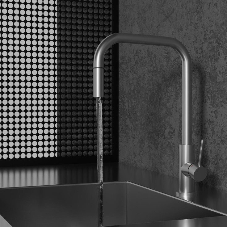 Scandtap Accent Square køkkenarmatur, udtrækstud, børstet stål