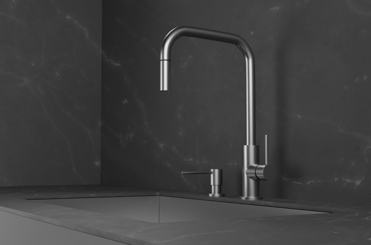 Scandtap Accent Square köksblandare, utdragbar pip, borstat stål