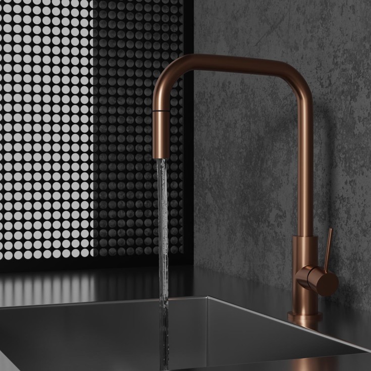 Scandtap Accent Square köksblandare, utdragbar pip, borstad koppar