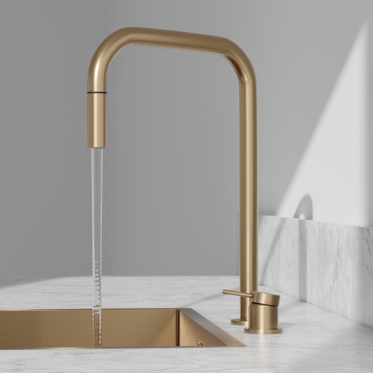 Scandtap Harmonized K2P kjøkkenbatterieri, square, uttrekkbar tut, sand