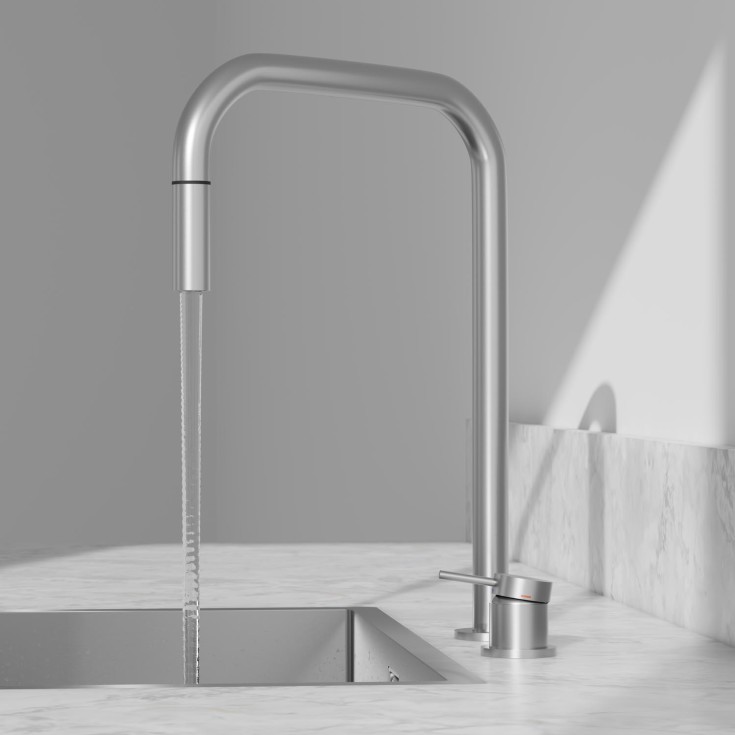 Scandtap Harmonized K2P Square køkkenarmatur, børstet stål