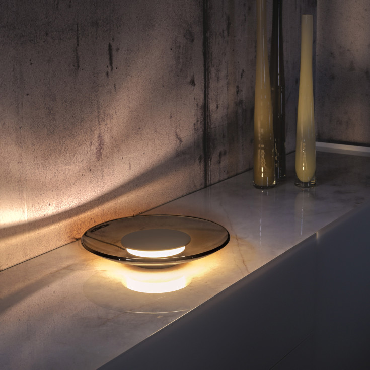 Pure Moon bordlampe i glas, Ø320mm tonet brun