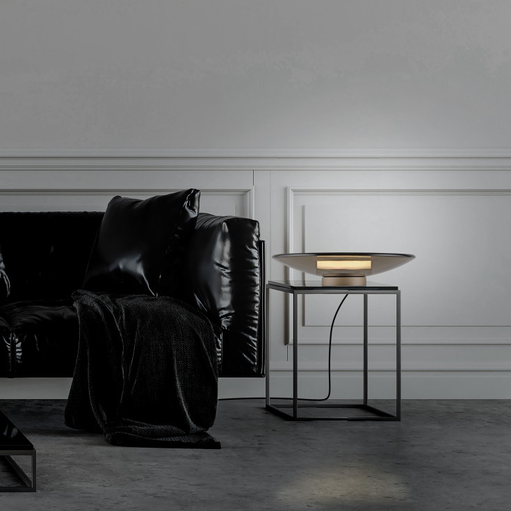 Pure Moon bordlampe i glas, Ø320mm tonet brun