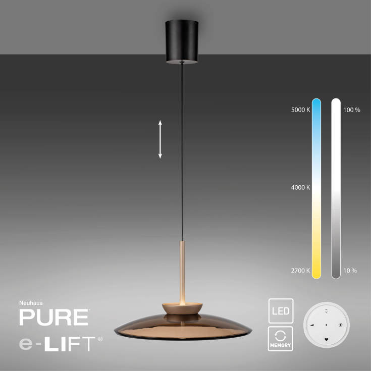 Pure Moon glas pendel m. comfort lift, Ø500mm tonet brun