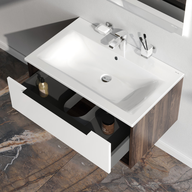 AM.PM Flash møbelpakke, 81x49,5 cm, mørk eik/hvit høyglans