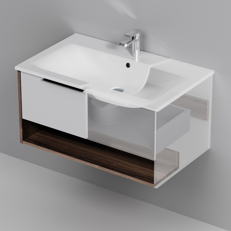 AM.PM Flash möbelpaket, 81x49,5 cm, mörk ek/vit högglans