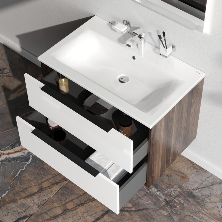 AM.PM Flash møbelpakke, 81x49,5 cm, mørk eik/hvit høyglans