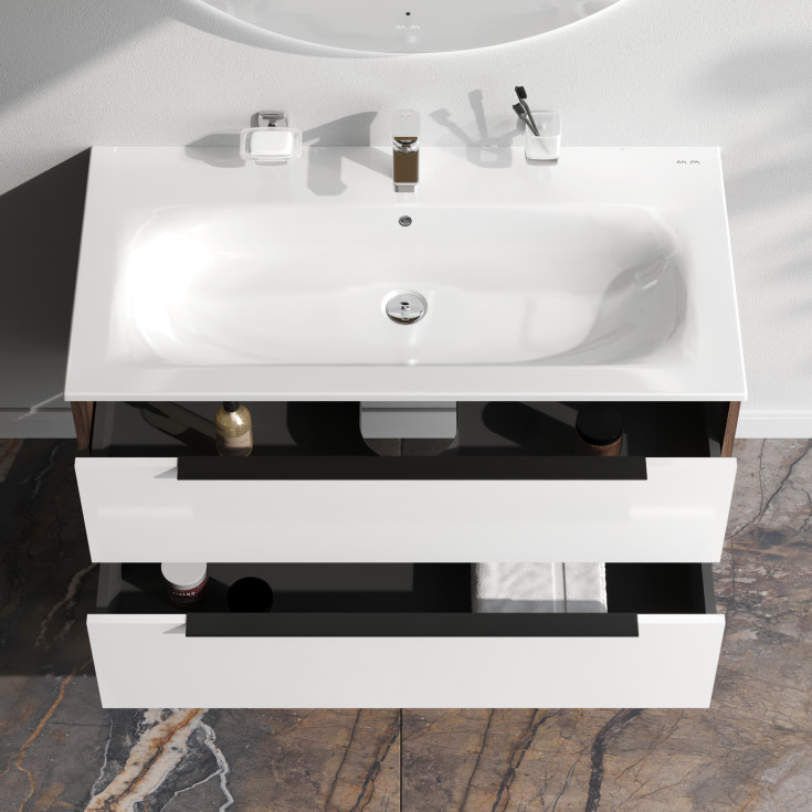 AM.PM Flash møbelpakke, 101x49,5 cm, mørk eik/hvit høyglans