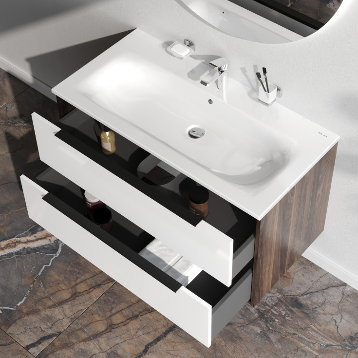 AM.PM Flash möbelpaket, 101x49,5 cm, mörk ek/vit högglans