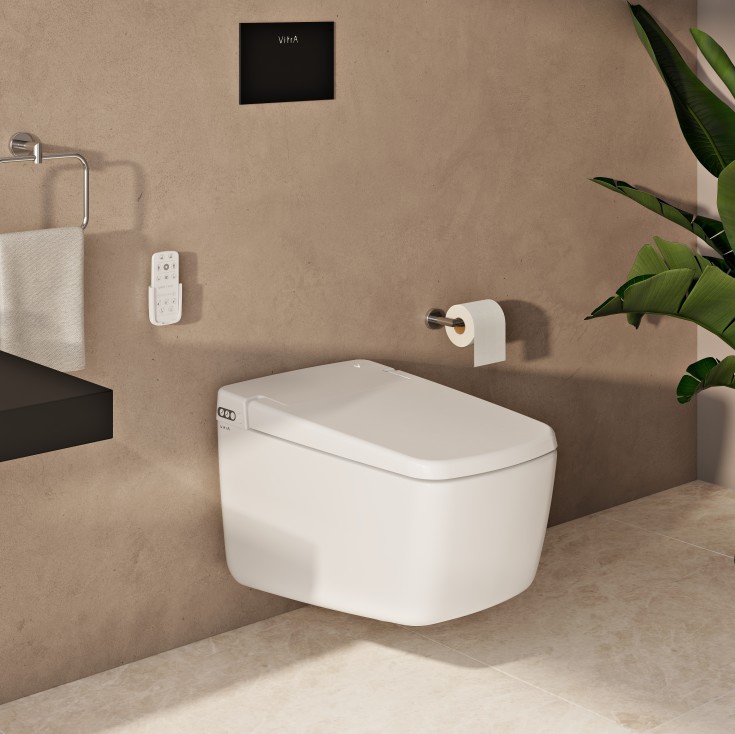 Vitra V-Care Prime duschtoalett, utan spolkant, antibakteriell, vit