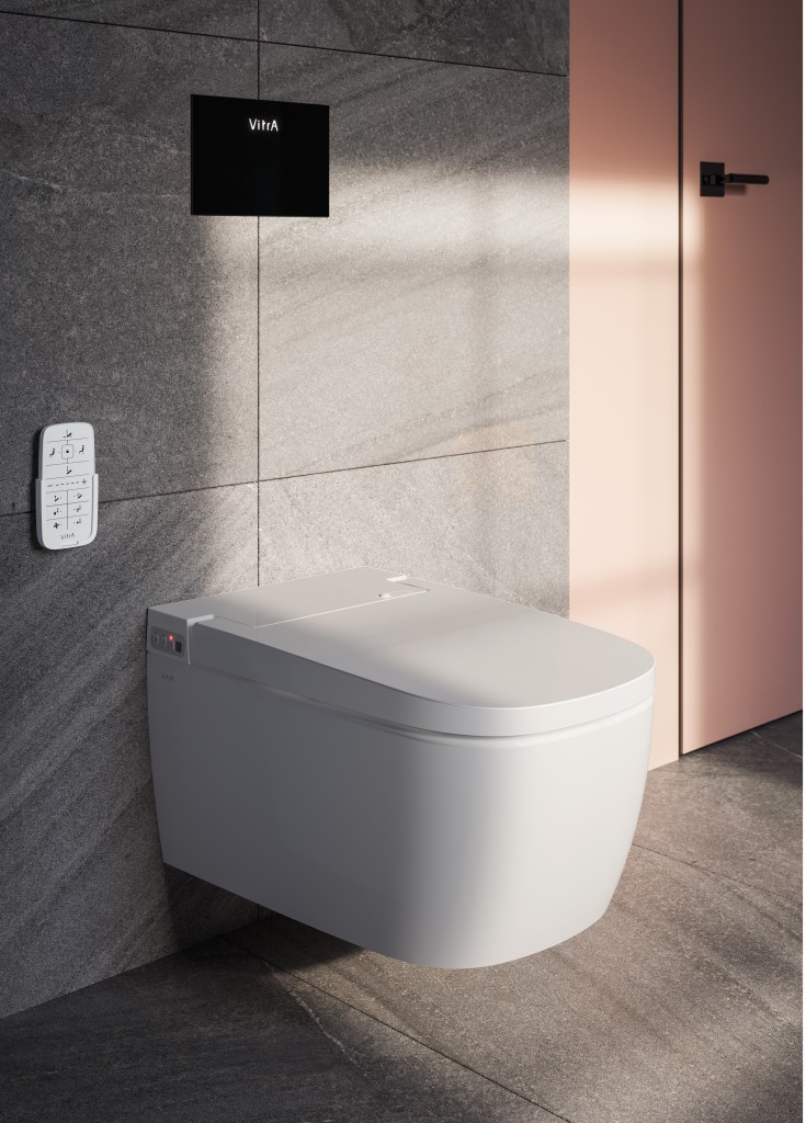 Vitra V-Care Comfort dusjtoalett, uten spylekant, antibakteriell, hvit