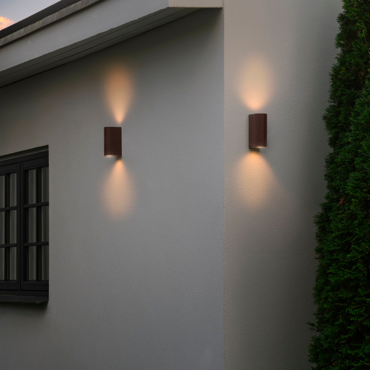 Nordlux Dion Double udendørs væglampe, rustfarvet