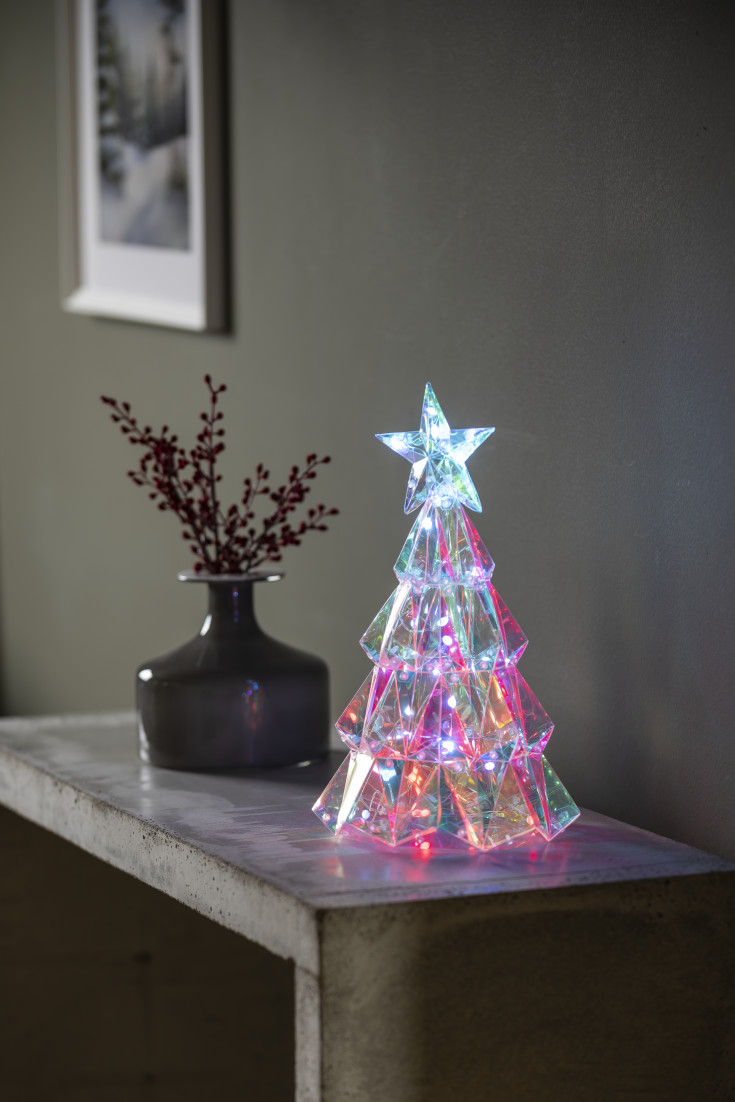 Konstmide juletre med diamanteffekt og lys, 30 cm