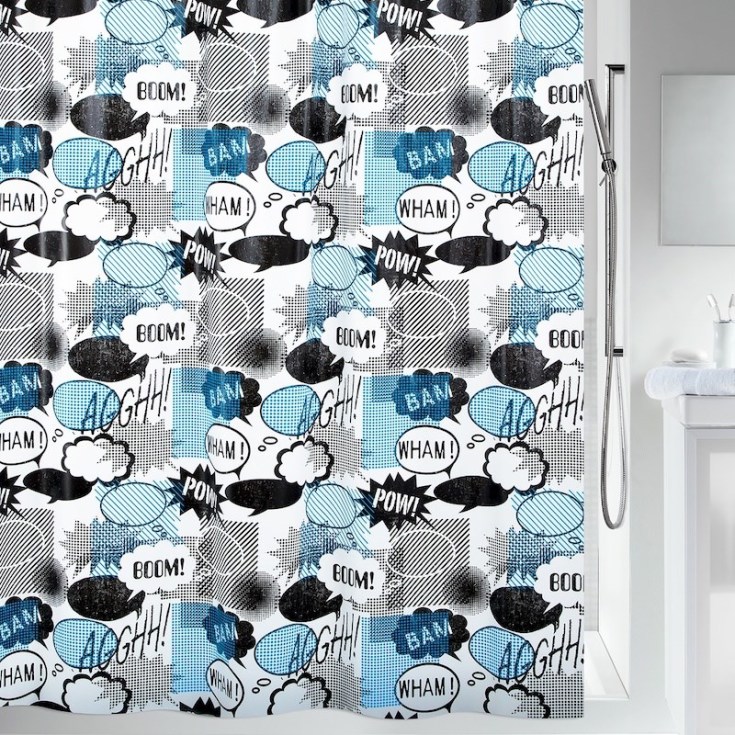 Spirella gardin wow svart/blå 180x200 cm