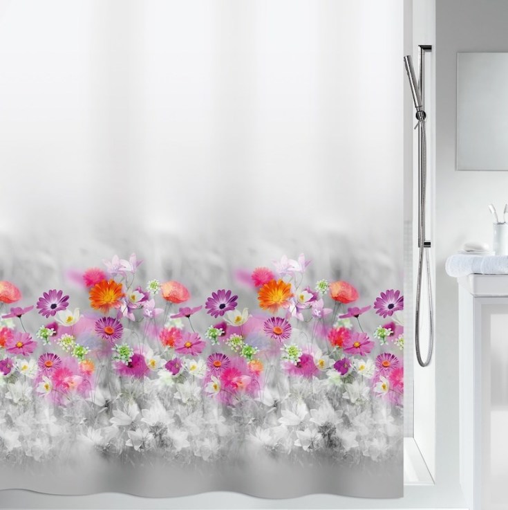 Spirella Abella badeforhæng, 180x200 cm, grå/lyserød