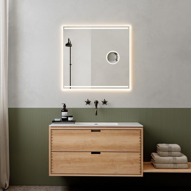 Loevschall Focus spegel med ljus, 80x75 cm