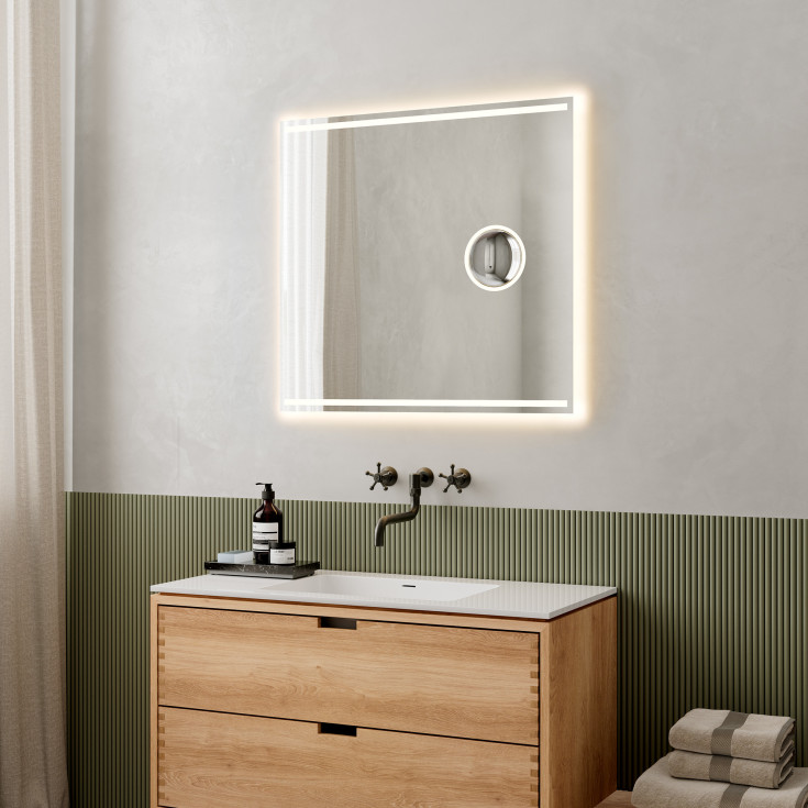 Loevschall Focus spegel med ljus, 80x75 cm