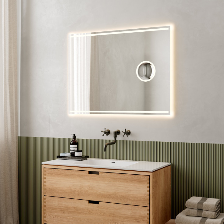 Loevschall Focus spegel med ljus, 100x75 cm