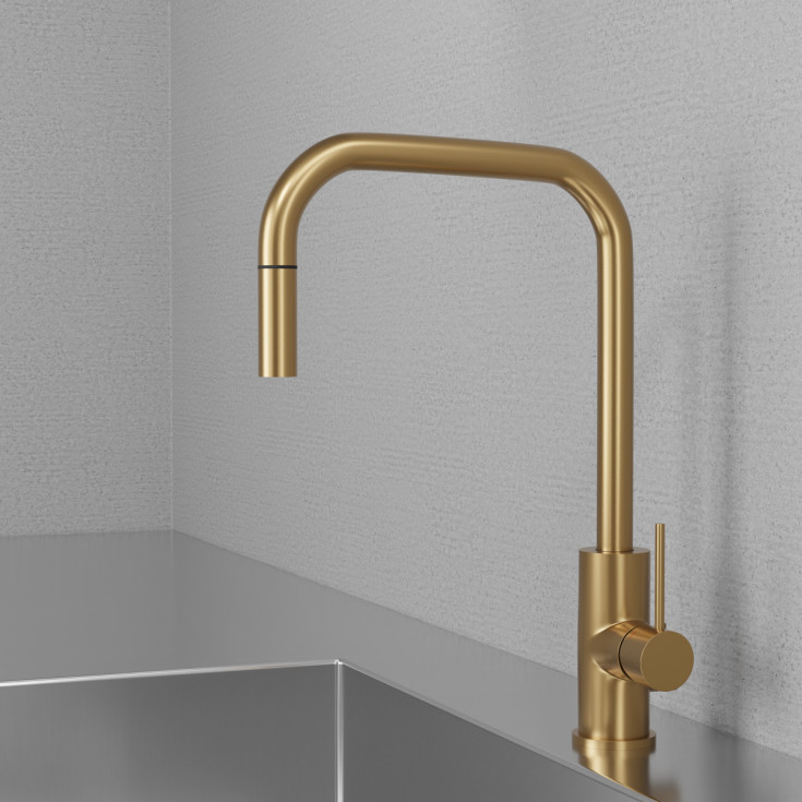 Scandtap Steel Accent Square kjøkkenbatteri, med avstengning, sand