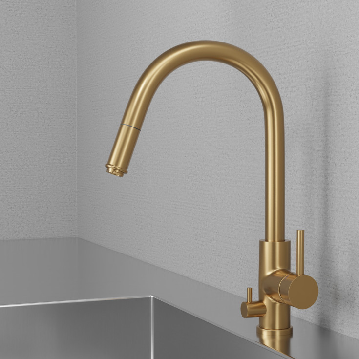 Scandtap Steel Access kjøkkenbatterieri, med avstengning, sand